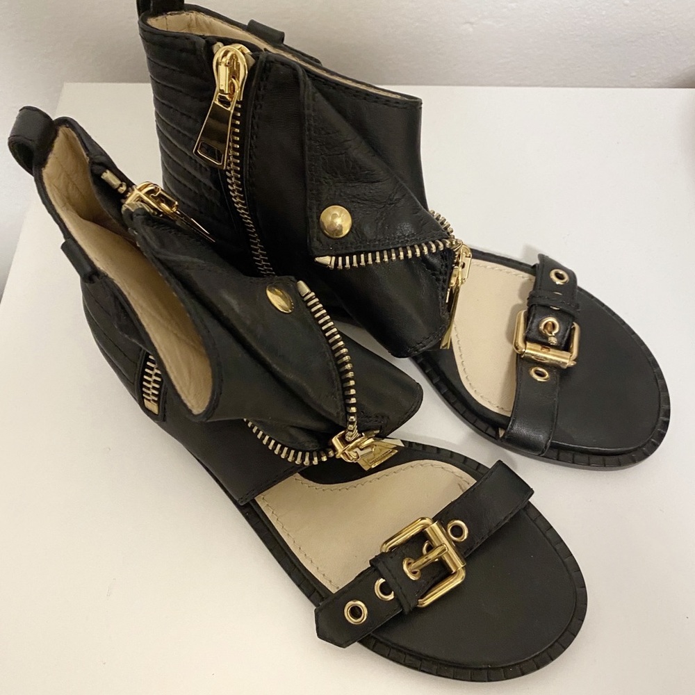 Moschino Milano Leather Biker Gladiator Flats